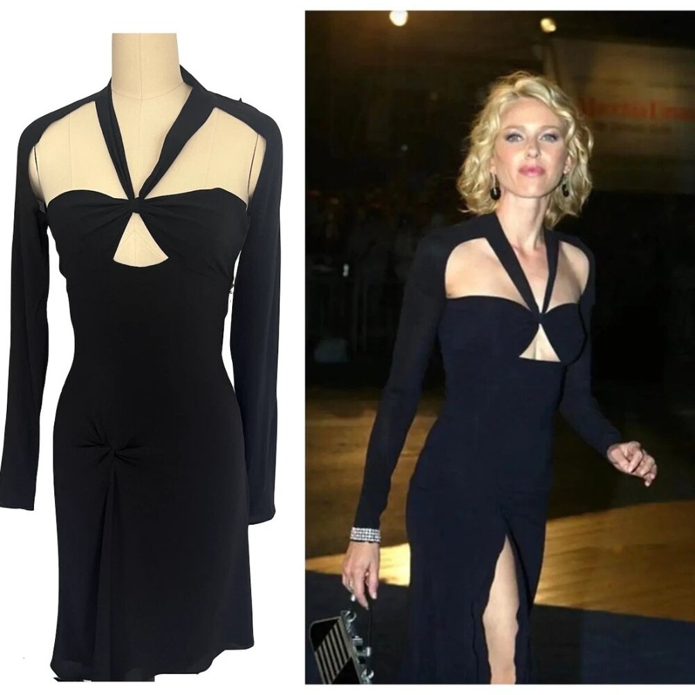 Tom Ford Gucci 2003 Black Long Sleeve Cut Out Silk Dress IT 42